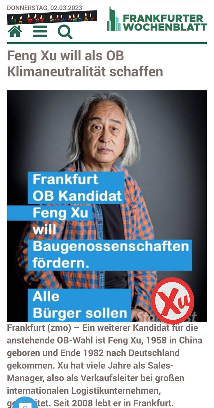 Feng Xu will als Frankfurt Oberbürgermeister Klimaneutralität schaffen
