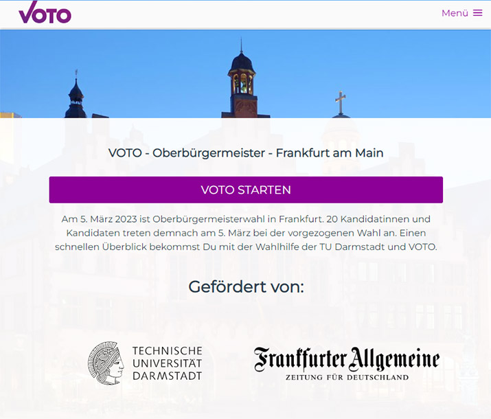 Wahlomat Frankfurt Oberbürgermeister Wahl 2023 mit VOTO 
